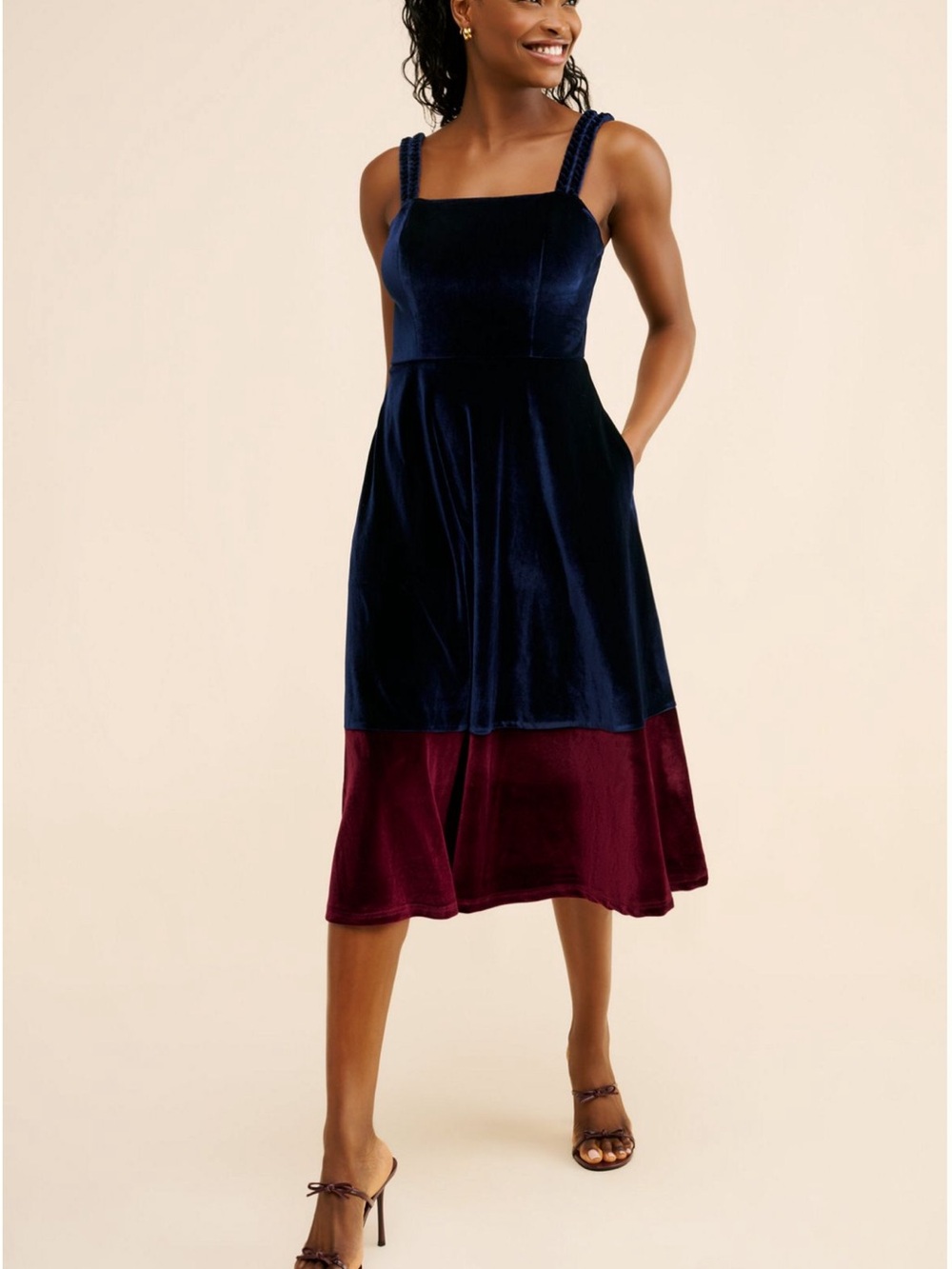 Hutch Anthropologie Braided Strap Velvet Midi Dress